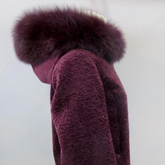 Burgundy Lamb and Fox Fur Coat - Picture 3 of 8